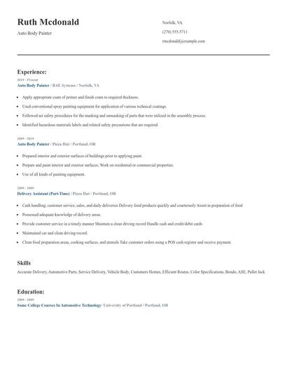 Auto Body Painter Resume