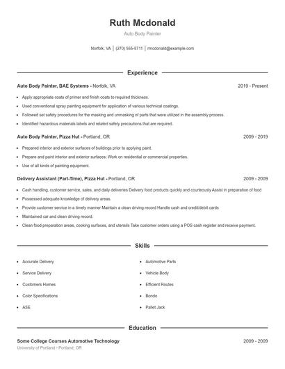 Auto Body Painter Resume