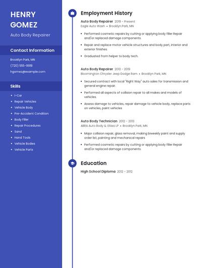 Auto Body Repairer Resume