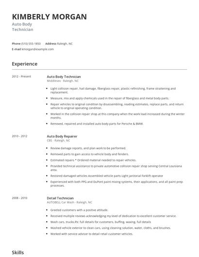 Auto Body Technician Resume