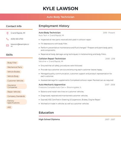 Auto Body Technician Resume