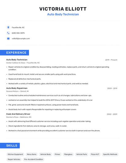 Auto Body Technician Resume
