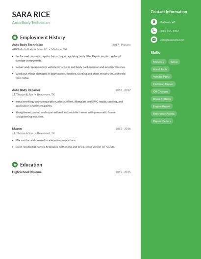 Auto Body Technician Resume