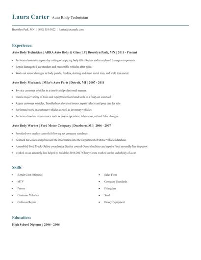 Auto Body Technician Resume
