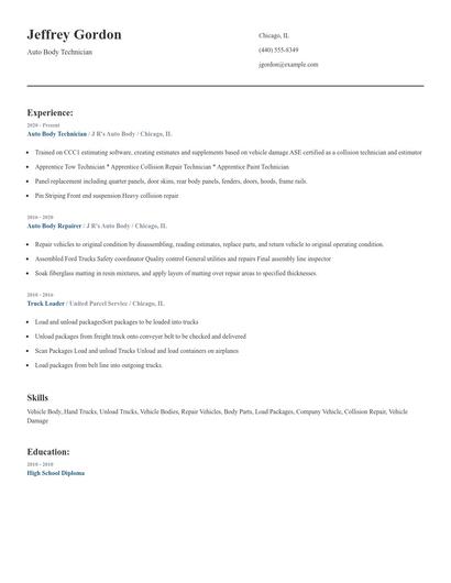 Auto Body Technician Resume