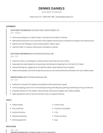 Auto Body Technician Resume
