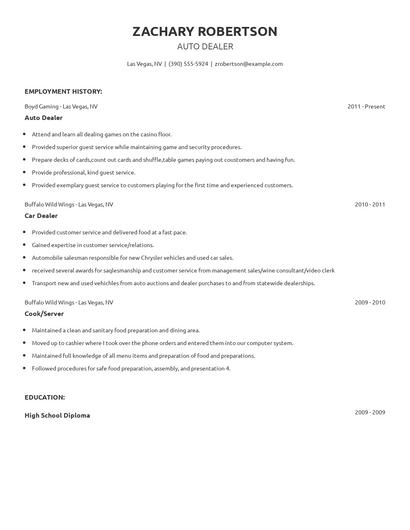 Auto Dealer Resume