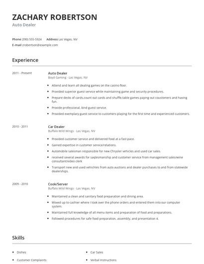 Auto Dealer Resume