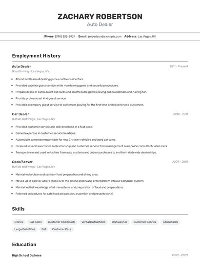Auto Dealer Resume