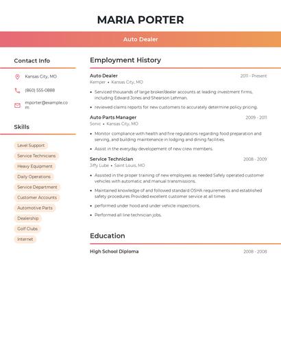 Auto Dealer Resume
