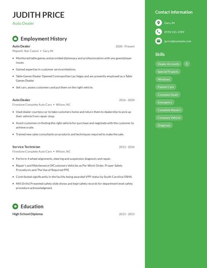 Auto Dealer Resume