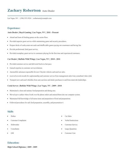 Auto Dealer Resume