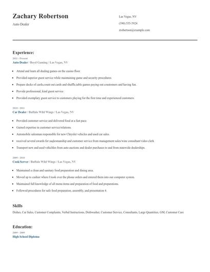 Auto Dealer Resume