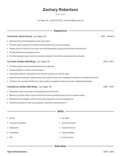 Auto Dealer Resume