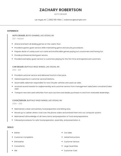 Auto Dealer Resume