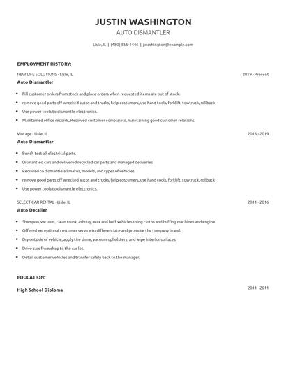 Auto Dismantler Resume