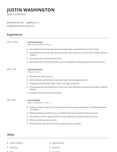 Auto Dismantler Resume