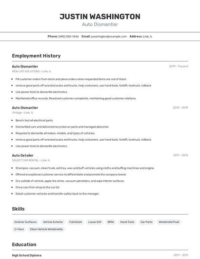 Auto Dismantler Resume