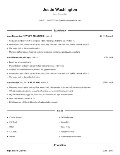 Auto Dismantler Resume