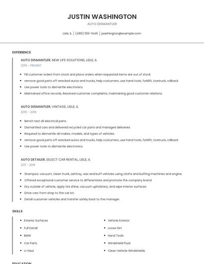 Auto Dismantler Resume