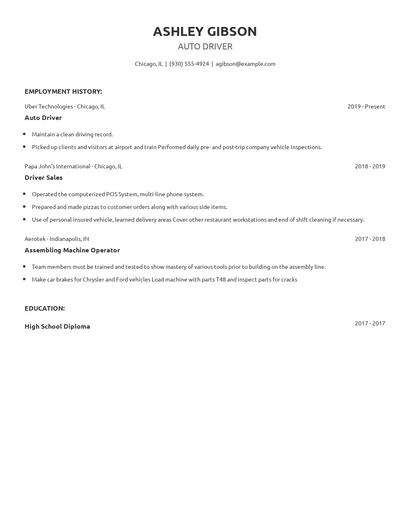 Auto Driver Resume