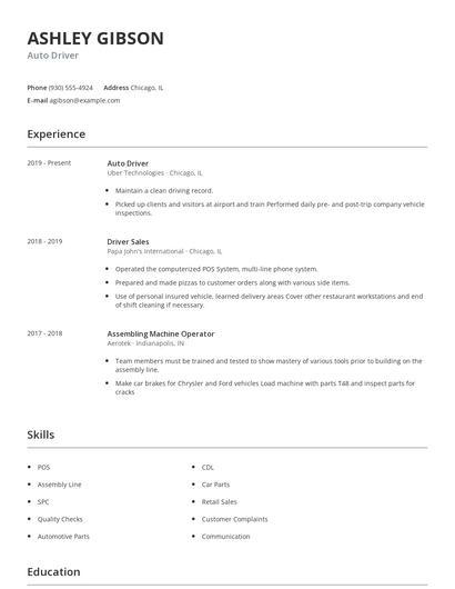 Auto Driver Resume