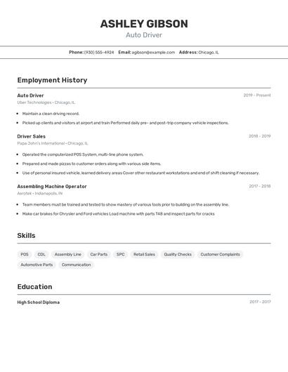 Auto Driver Resume