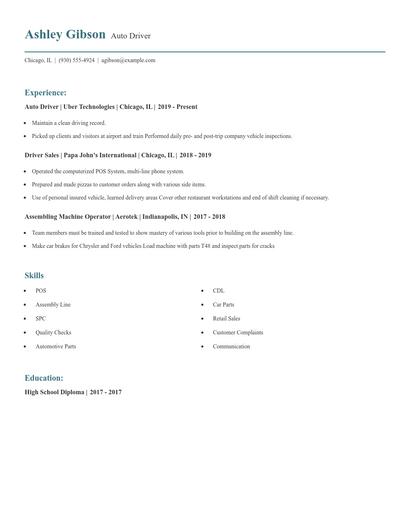 Auto Driver Resume