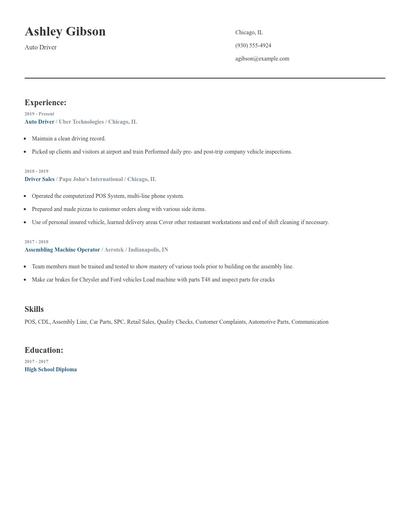 Auto Driver Resume