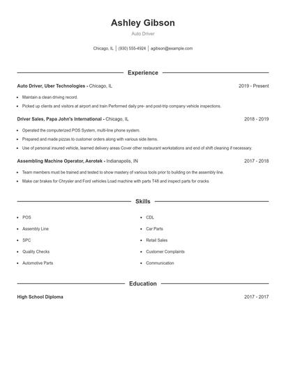 Auto Driver Resume