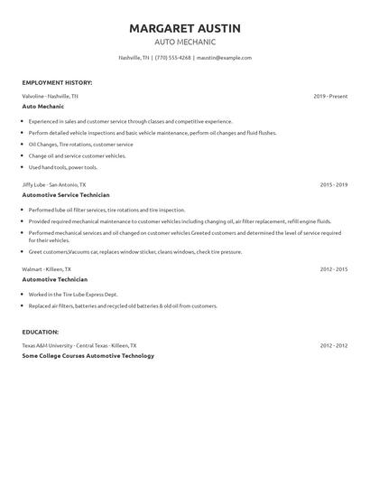 Auto Mechanic Resume