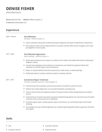 Auto Mechanic Resume