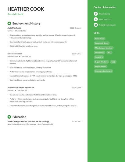 Auto Mechanic Resume