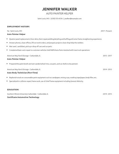 Auto Painter Helper Resume