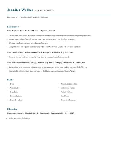 Auto Painter Helper Resume