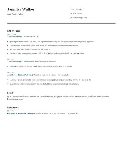 Auto Painter Helper Resume