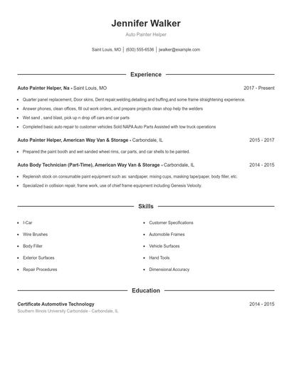 Auto Painter Helper Resume