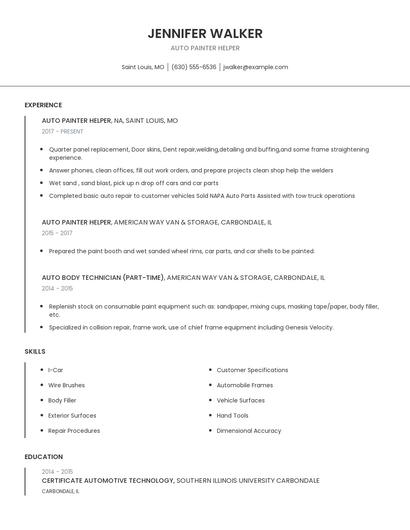 Auto Painter Helper Resume