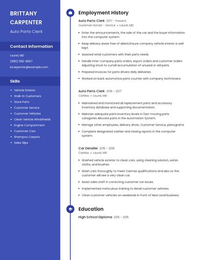 Auto Parts Clerk Resume