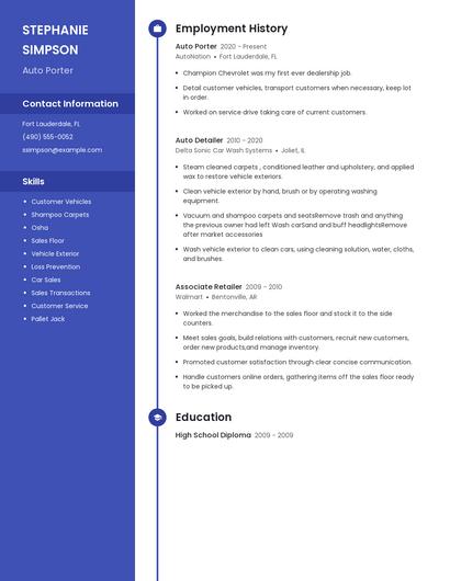 Auto Porter Resume