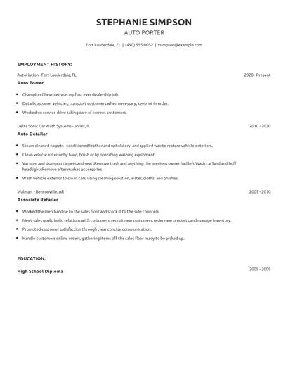 Auto Porter Resume