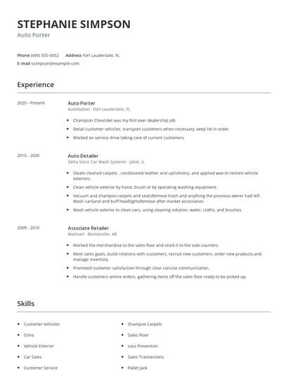 Auto Porter Resume