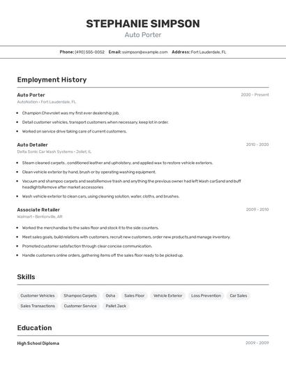 Auto Porter Resume