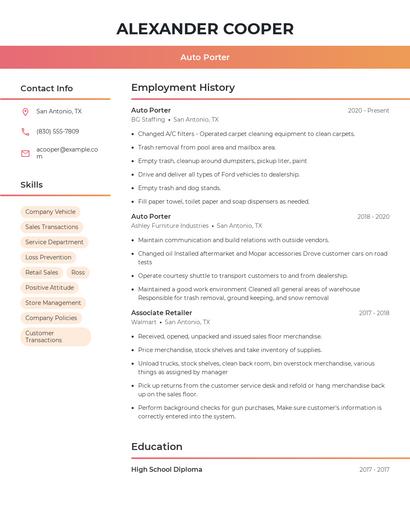 Auto Porter Resume