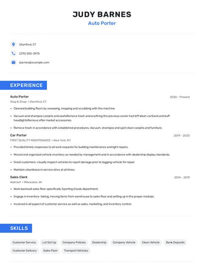 Auto Porter Resume