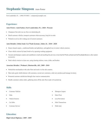 Auto Porter Resume