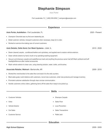 Auto Porter Resume