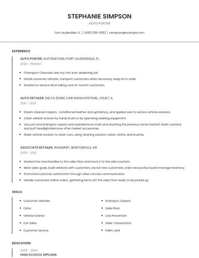 Auto Porter Resume
