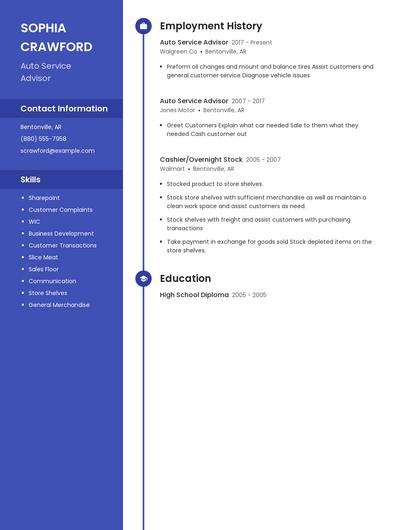 Auto Service Advisor Resume