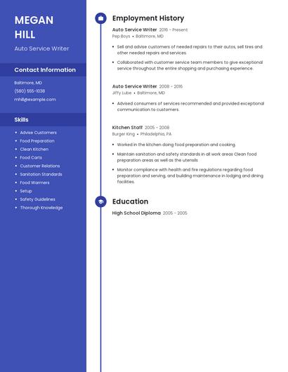 Auto Service Writer Resume
